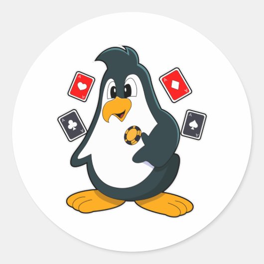 ペンギントランプのポーカーとトランプのポーカーカード ラウンドシール (正面)