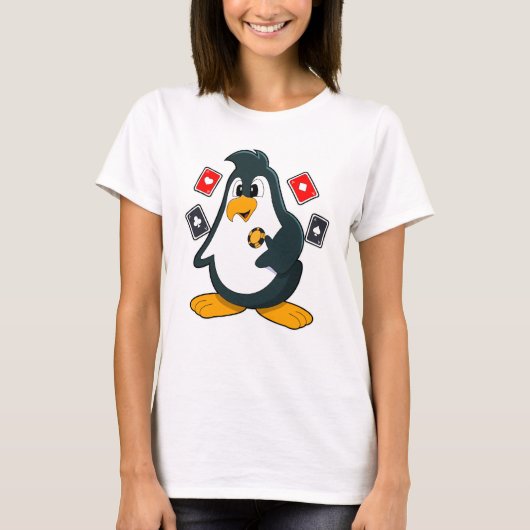 ペンギントランプのポーカーとトランプのポーカーカード Tシャツ (正面)