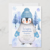 ペンギンニットハットスノーフレーク誕生日招待状 招待状 (正面)