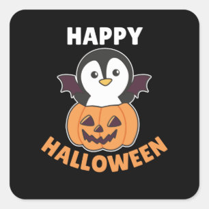ペンギンハッピーハローウィンカボチャこうもり衣装 スクエアシール