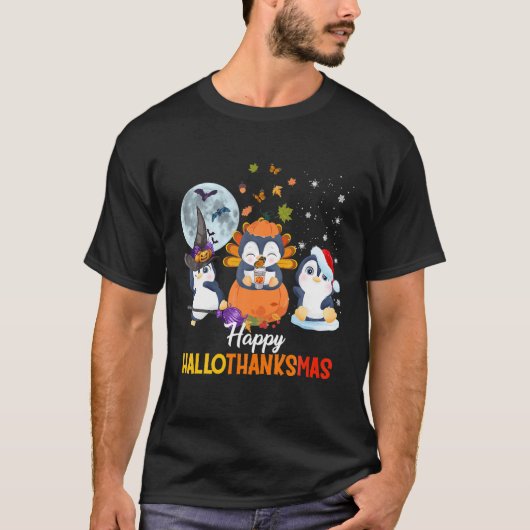 ペンギンハロウィーンとメリークリスマスハッピーハロ Tシャツ (正面)