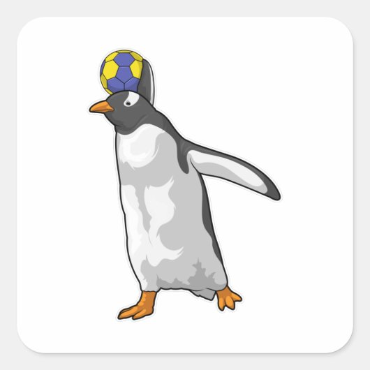 ペンギンハンドボール選手ハンドボール スクエアシール (正面)