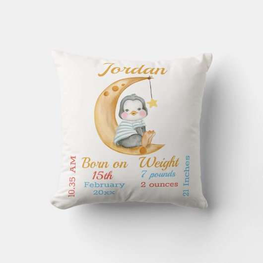 ペンギンハーフムーンベビー統計 クッション (正面)