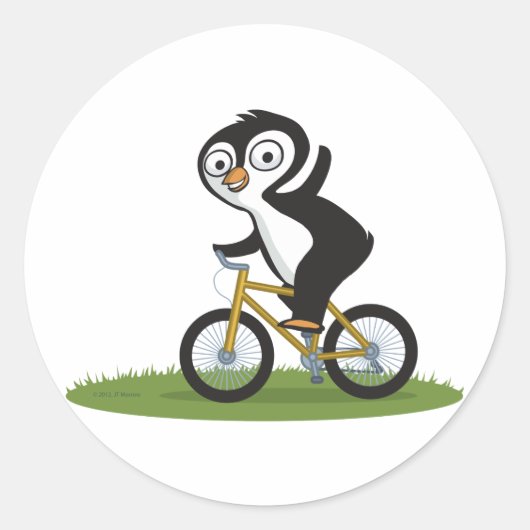 ペンギンバイクもしくは自転車に乗る人 ラウンドシール (正面)