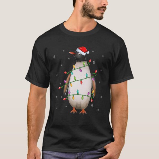 ペンギンバードクリスマス照明サンタハットペンギンクリス Tシャツ (正面)