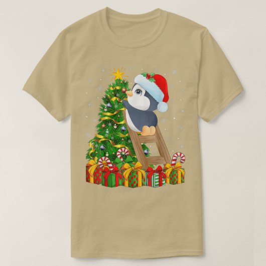 ペンギンバードラバークリスマスライトペンギンクリスマスT Tシャツ (デザイン正面)
