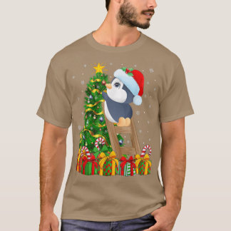 ペンギンバードラバークリスマスライトペンギンクリスマスT Tシャツ