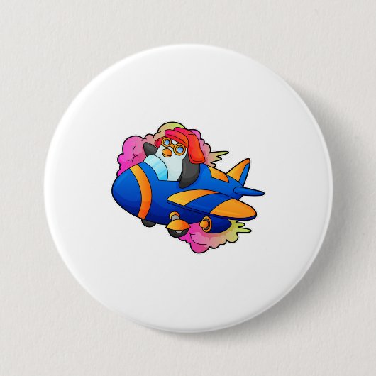 ペンギンパイロットと飛行機 缶バッジ (正面)