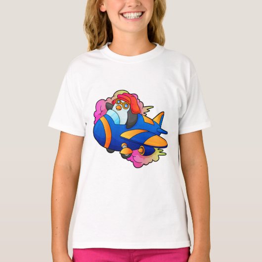 ペンギンパイロットと飛行機 Tシャツ (正面)