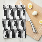 ペンギンパターングレー白黒 キッチンタオル (四つ折り)