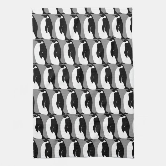 ペンギンパターングレー白黒 キッチンタオル (縦)