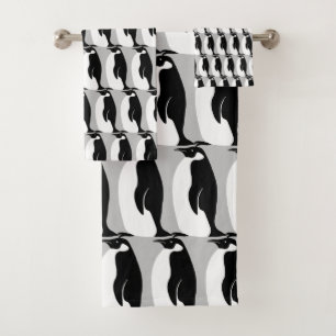 ペンギンパターングレー白黒 バスタオルセット
