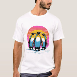 ペンギンパレード – レトロサンセットペンギンファミリー Tシャツ