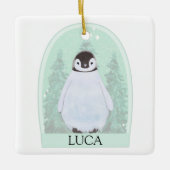 ペンギンパーソナライズされたの水彩装飾品 セラミックオーナメント (正面)