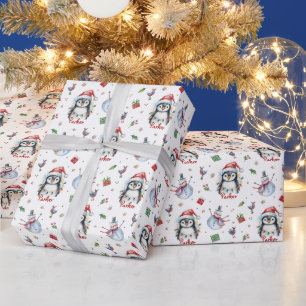 ペンギンパーソナライズされたクリスマスギフトラップ ラッピングペーパー