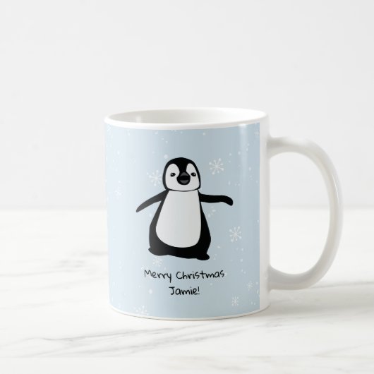 ペンギンパーソナライズされたクリスマス雪 コーヒーマグカップ (右)