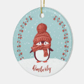 ペンギンパーソナライズされたクリスマス セラミックオーナメント (左)