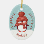 ペンギンパーソナライズされたクリスマス セラミックオーナメント (正面)