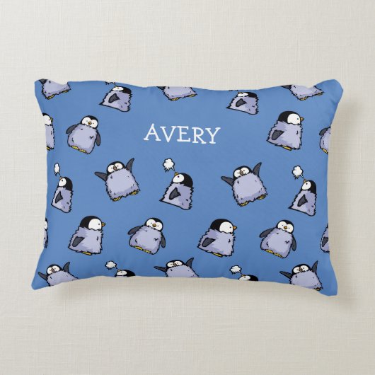 ペンギンパーソナライズされたチックパターン子供部屋枕 アクセントクッション (裏面)