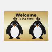 ペンギンパーソナライズされたデザイン金ゴールド着色 ドアマット (正面)