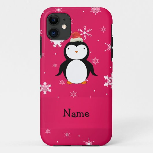 ペンギンパーソナライズされたピンクの雪片の名前を付ける Case-Mate iPhoneケース (裏面)