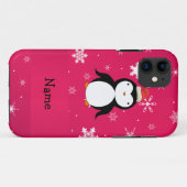 ペンギンパーソナライズされたピンクの雪片の名前を付ける Case-Mate iPhoneケース (裏面(横))