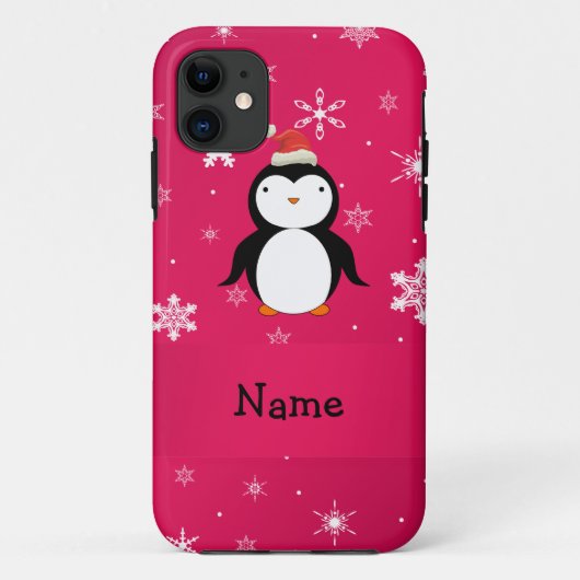 ペンギンパーソナライズされたピンクの雪片の名前を付ける Case-Mate iPhoneケース (裏面)
