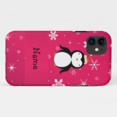 ペンギンパーソナライズされたピンクの雪片の名前を付ける Case-Mate iPhoneケース (裏面(横))