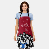 ペンギンパーソナライズされたファミリー エプロン (着用した状態)