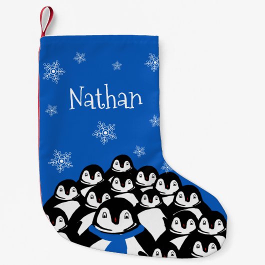 ペンギンパーソナライズされたファミリー スモールクリスマスストッキング (正面)