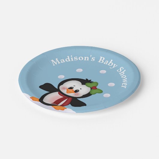 ペンギンパーソナライズされたベイビーシャワーお祝い ペーパープレート (アングル)