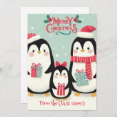 ペンギンパーソナライズされたメリークリスマス シーズンカード (正面/裏面)