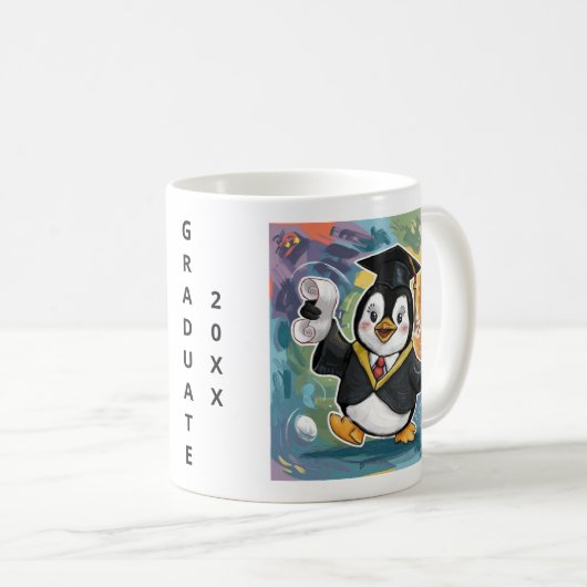 ペンギンパーソナライズされた卒業 コーヒーマグカップ (正面右)