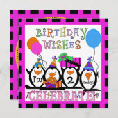 ペンギンパーティーカスタマイズ誕生日招待状 招待状 (正面/裏面)