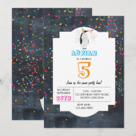 ペンギンパートリング – 動物パーティーボーイガール誕生日 招待状