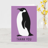 ペンギンパープル白黒サンキュー カード (黄色い花)
