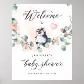 ペンギンピンクガールベビーシャワーウェルカムサイン ポスター (正面)