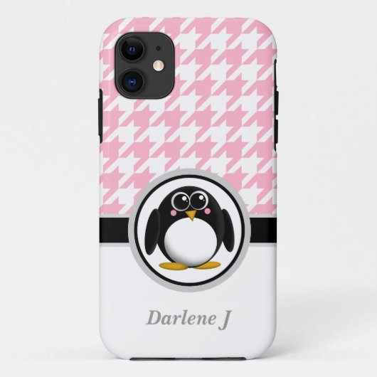 ペンギンピンク&ホワイトiPhone 5ケ千鳥格子のース Case-Mate iPhoneケース (裏面)