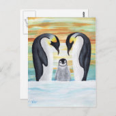 ペンギンファミリーとベビーペンギン ポストカード (正面/裏面)