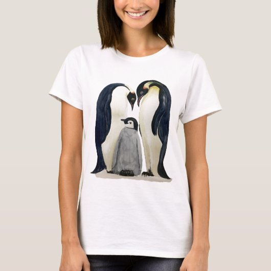 ペンギンファミリーのデザインの女性用Tシャツ Tシャツ (正面)