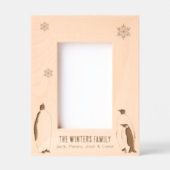 ペンギンファミリーポートレートスノーフレークホリデーナーズ レーザー彫刻フレーム (正面)