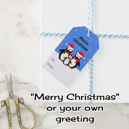 ペンギンファミリー編集可能文字ブルークリスマス ギフトタグ