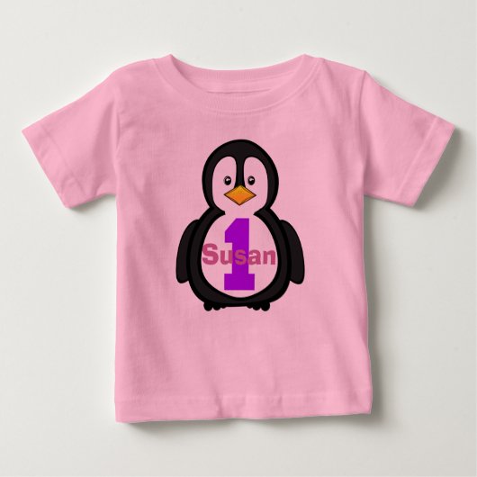 ペンギンファースト誕生日ガールシャツ ベビーTシャツ (正面)