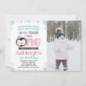 ペンギンファースト誕生日招待状と写真 招待状 (正面)