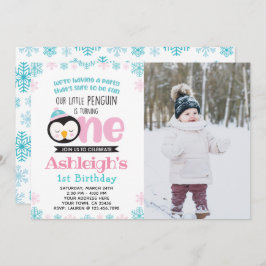 ペンギンファースト誕生日招待状と写真 招待状