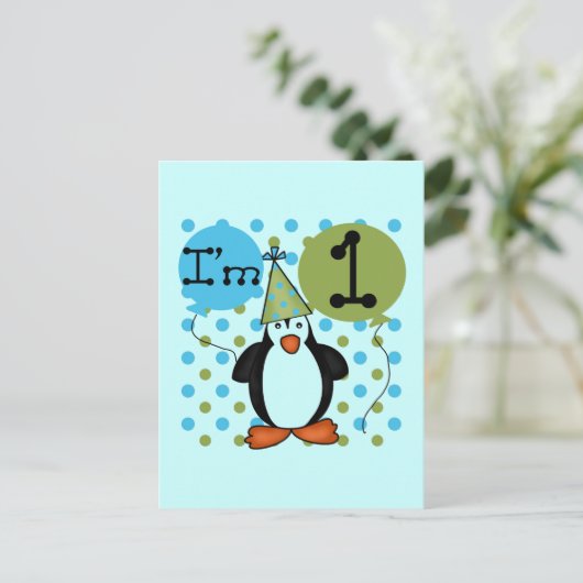 ペンギンファースト誕生日Tシャツとギフト ポストカード (スタンド正面)