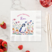 ペンギンフラワーズガールズ誕生日 パーソナライズされた 縁ありランチョンナプキン (インサイチュ)