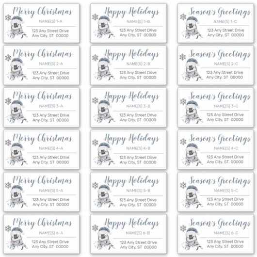 ペンギンブルー |灰色のクリスマス住所 シール (正面)