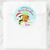 ペンギンプレゼントクリスマスステッカー ラウンドシール (バッグ)