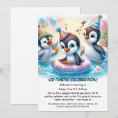 ペンギンプールパーティーの誕生日招待状 招待状 (正面/裏面)
